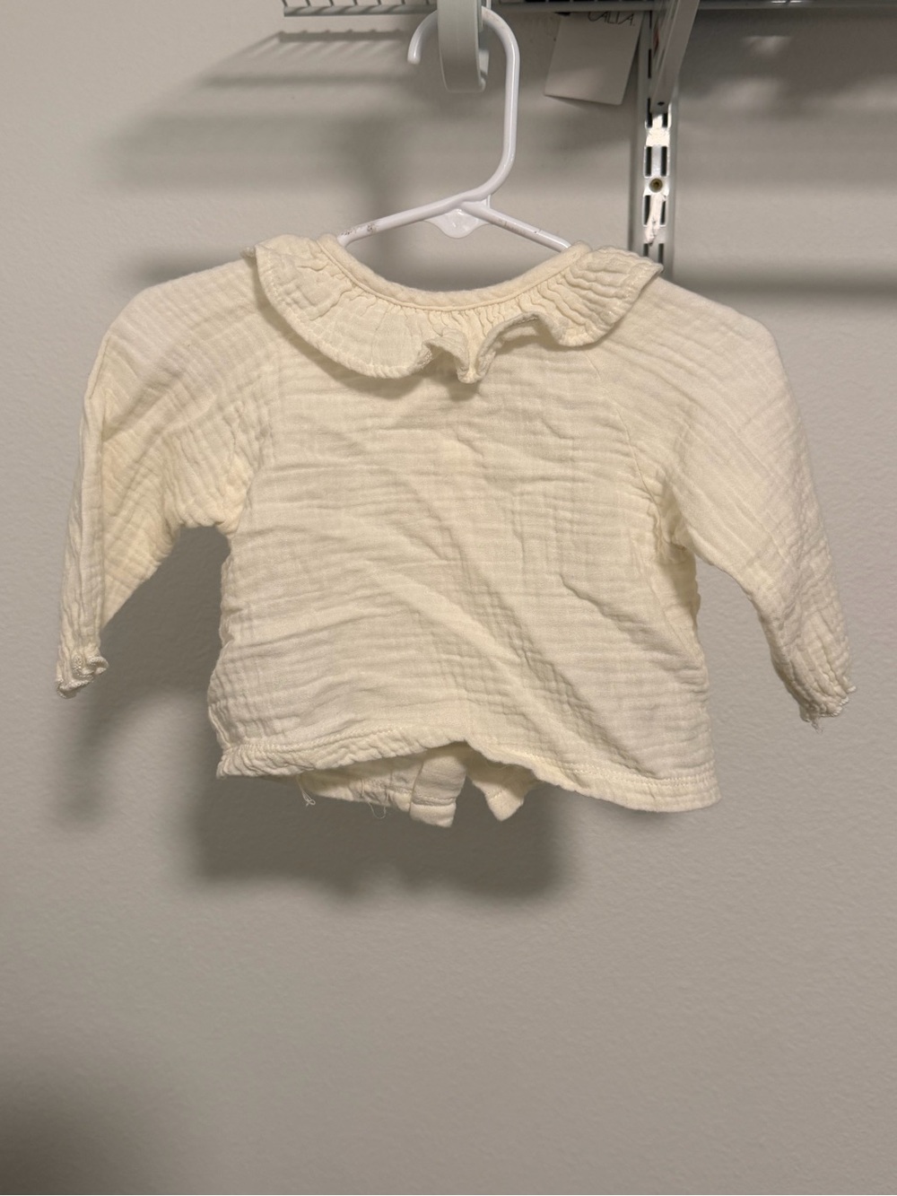Zara Cream Ruffle-Collar Long Sleeve Top